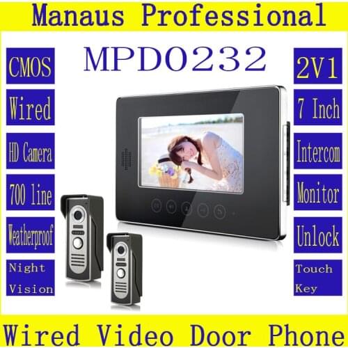 Hot 7 inch Screen Keypad Display Video Intercom System D232b,High Quality Wired Magnetic Lock Two to One Video Doorphone Device