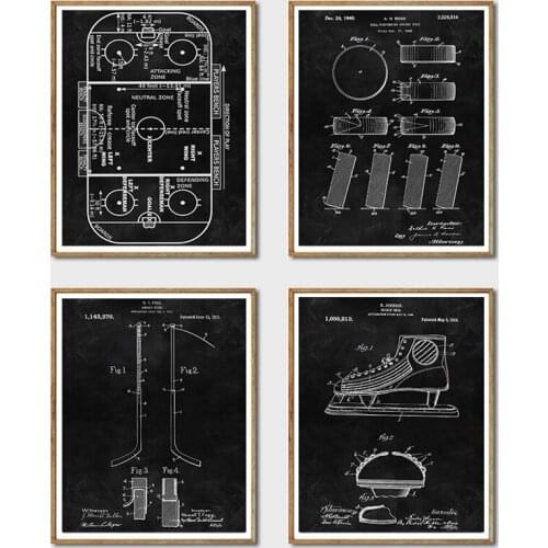 Hockey Blackboard Wall Art Posters and Prints Vintage Gift Blueprint Canvas Painting Wall Pictures Sports Home Room Decoration