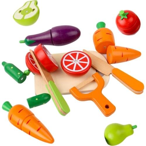Simulation Kitchen Pretend Toy Wooden Classic Game Montessori Educational Toy For Children Kids Gift Cutting Fruit Vegetable Set