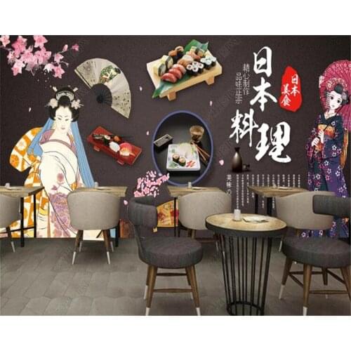 Customized Wallpaper Photo Japanese Cuisine Sushi Japanese Lady Geisha Mural Tapestry Dining Background Wall 3d wallpaper