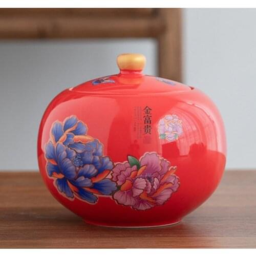 Chinese Style Ceramic Tea Set Green Tea Box Tea Ware Kitchen Bar Utensils Jar Storage Tank Decoration Peony Flower Tea Caddy