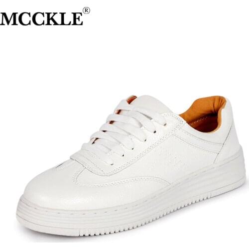 MCCKLE Women Sneakers White Vulcanized Shoes PU Leather Lace Up Feminino Zapatos De Mujer Platform Women Casual Plus Size 34-43