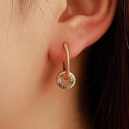 Metal Circle Earrings Vintage Geometric Zircon Round Stud Earrings For Women Earing Jewelry Earings Gold Color Earring A722