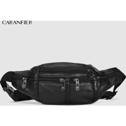 CARANFIER Fashion Men Genuine Leather Waist Bag Fanny Packs Adjustable Belt Belt Bag Shopping Waist Pack Travel Chest Bags