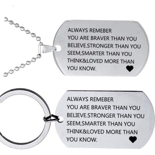 Fashion Accessories Charm Keychain Necklace Always Remeber You Are Brave Stainless Steel Keyring Kid Gifts Christmas Gift