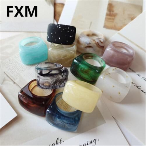 FXM 2021 New Korean Multicolor Acrylic Resin Geometric Circle Arc Texture Rings for Women Girls Jewelry Gifts