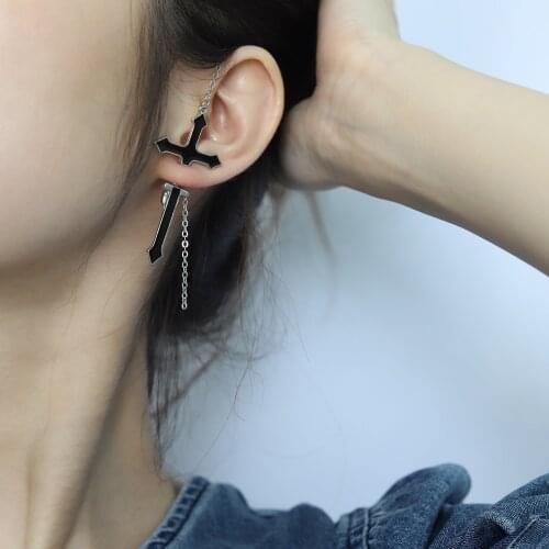 New Fashion Vintage Cross Drop Earrings for Women1PC Long Chain Cross Zipper Drop Earrings for Men Women Party Punk Jewelry Gift