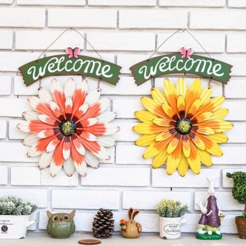 Newly Welcome Sign Ornament Simulation Metal Sunflower Butterfly Wall Art Hanging Yard Fence Decoration for Home Outdoor