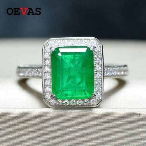 OEVAS 100% 925 Sterling Silver Vintage 8*10mm Emerald Wedding Ring Anniversary Sparkling High Carbon Diamond Party Fine Jewelry