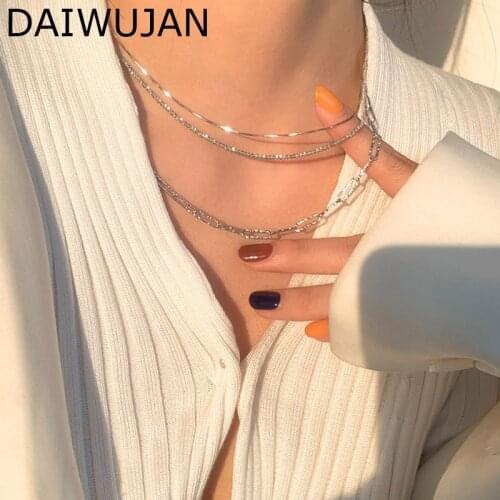 DAIWUJAN Light Luxury Shiny Choker Necklace For Women Geometric Snake Silver Chain Necklaces INS Fashion Party Jewelry 2021