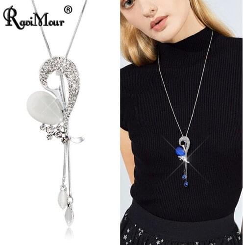 Fashion Water Drop Blue Crystal Chokers Necklaces For Women Statement Jewelry Long Sweater Chain Tassel Pendant Collares Mujer