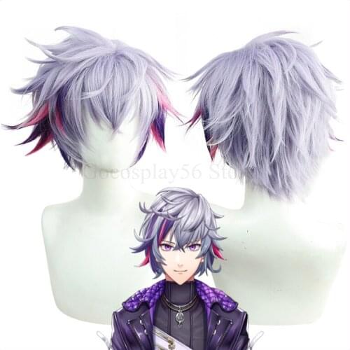 VTuber Fuwa Minato Wig Youtuber Vliver Cosplay Short Mixed Purple Pink Hightlight Straight Heat Resistant Hair