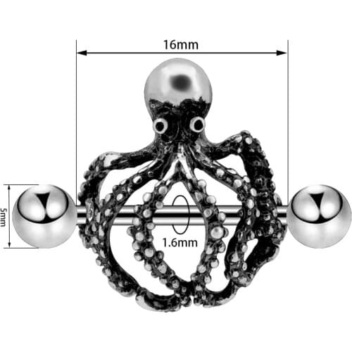 Octopus Nipple Piercing Burnish Nipple Bar Nipple Barbell 2PCS 14G Nipple Ring 316L Stainless Steel