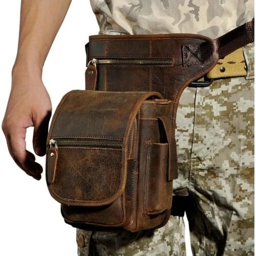 Genuine Leather Men Design Casual Messenger Shoulder Sling Bag Fashion Multifunction Waist Belt Pack Drop Leg Bag Pouch 3110-D
