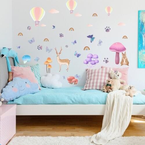 Animal Rainbow Balloon Mushroom Self Adhesive Wall Sticker Childrens Room Bedroom Creative Wallpaper Pvc