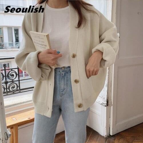 Seoulish Autumn Winter 2021 New Women Knitted Cardigan Single Breasted Retro Long Sleeve Knitwear Casual Loose Sweater Female