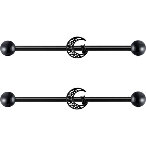 Black Cat 14g Industrial Barbell Surgical Steel Cartilage Earrings CZ Industrial Earring Crystal Ferido Industrail Piercing