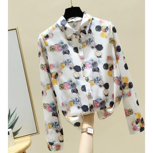 Long Sleeve Print Chiffon Blouse Shirt Blouse Women Blusas Mujer De Moda 2021 Turn Dowcn Collar Office Blouse Tops Women E58