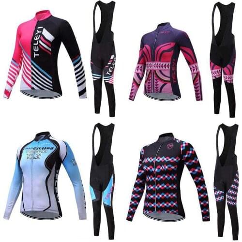 Sport Lycra Cycling Jersey Set Women Fall Road Bike Clothing BIB Gel Kit 2021 Bicycle Clothes MTB Suit Female Uniform Pro Dress