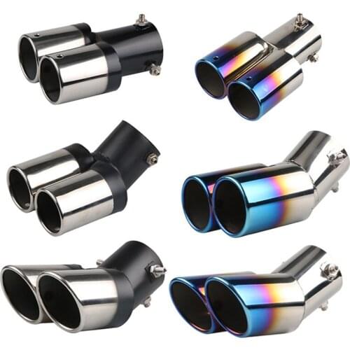 64mm Universal Double Pass Exhaust Pipe Tip Exhaust Silencer Muffler Tip Stainless Steel Pipe Trim Modified Exhause Tail Pipe
