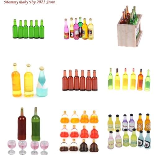 1/12 Dollhouse Miniature Wine Juice Bottles Decoration for Dolls House Life Scene Decoration Furniture Toys 1/2/3/4/5/6/15 Pcs