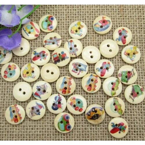100pcs Mixed Round Traffic Tool Wooden Buttons For Clothes Crafts Sewing Decorative Needlework Scrapbooking DIY Accessories