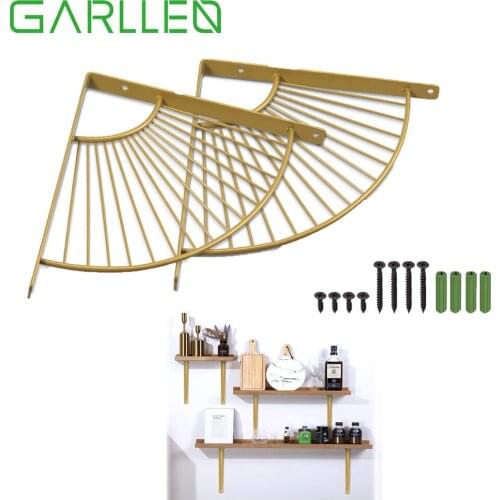 GARLLEN 2pcs Gold Fan-shaped Shelf Brackets-heavy-duty Household Decoration Racks for Bookshelves Kitchen&Display&Garden Shelves