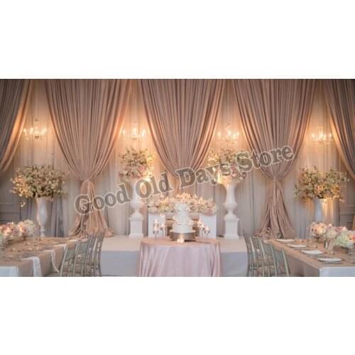 3M x 6M White Wedding Backdrop with Coffee swags Wedding Stage Decoration