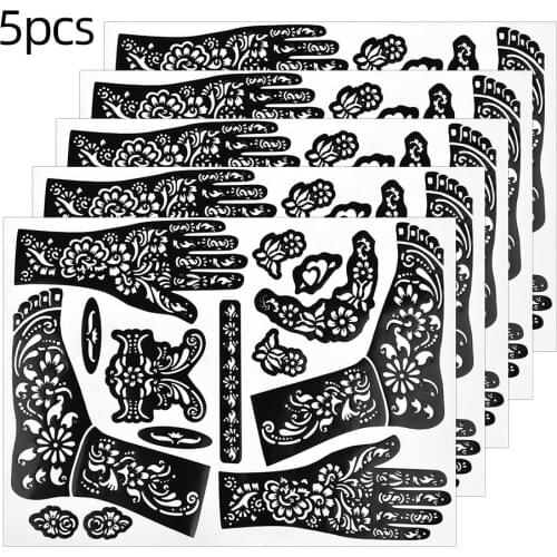 5 Sheets Henna Tattoo Hollow Templates Hands Feet Leg Arm Airbrushing Tattooing Template Temporary Stickers Body Painting