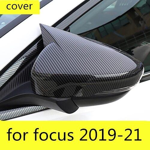 Rearview side exterior mirror Cover caps For Ford Focus 2019 2020 MK4 Carbon Fiber look gloss black Car Accessories horn Style