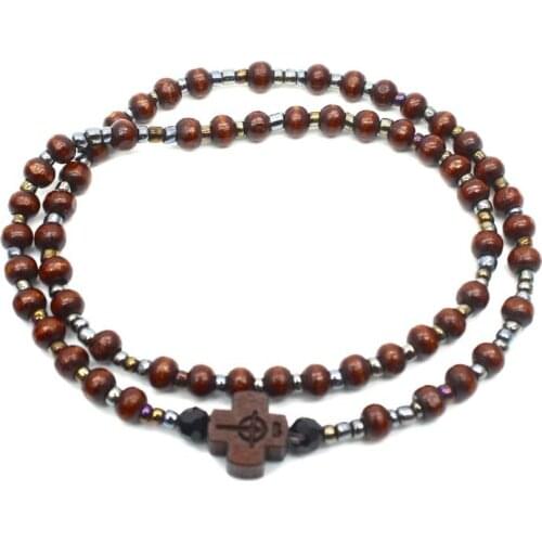 2pcs Men Wooden Beads Cross Bracelets Meditation Prayer Chain Catholic Christian Women Yoga Jewelry Charms