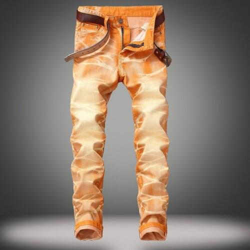 Men casual colour jeans Water wash Straight slim fit denim pants tie dye jeans men motorcycle biker jeans hip hop Long Trousers