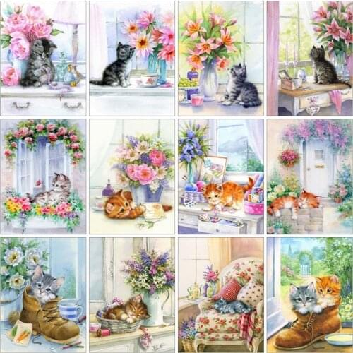 EverShine Diamond Painting Cat Rhinestones Art Gift Diamond Embroidery Flowers Cross Stitch Handmade Hobby Home Decoration