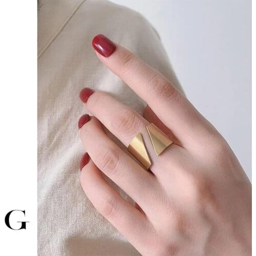 GHIDBK Handmade Stainless Steel Minimalist Open Wide Rings Statement Geometric Designed Ring Street Style Ring Fashion Jewelry