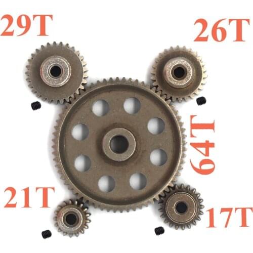HSP 48P 0.8M 64T Main Metal spur Gear 5mm reducer＆17/21/26/29T Motor Gear 3.17mm Shaft diameter for Hsp 94123 94111 94107 94170