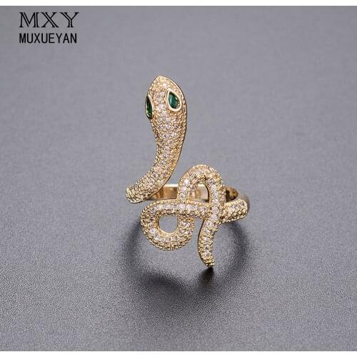MUXUEYAN Open Unisex Snake Ring For Women Micro Paved Zircon Rings For Ladies Gold Color Modern Female Jewerly 2021