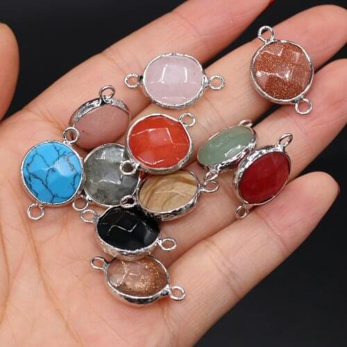 2Pcs Natural Stone Connector Section Round Semi-Precious For Jewelry Making DIY Necklace Bracelet Anklet Accessory
