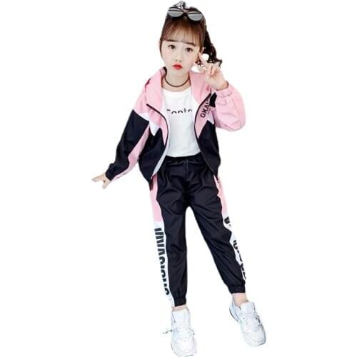 Girls' Sets Autumn Clothes New Childrens Western Style Girls Middle-aged Child Coat+shirt-pant Sports 3pc Sport Suit 4-12 ages