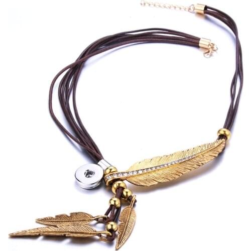 2 Colors Wing Leather Necklace Snap Button Pendant Necklace Charms Fashion 18mm Snaps Button DIY Jewelry Gift For Women 5605