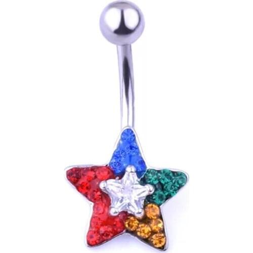 Fashion Pink/Blue Pentagram Belly Button Rings Woman Sexy Belly Piercing Surgical Steel Navel Piercing Sexy Body Jewelry Gift