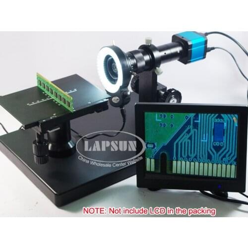 180X Inspection Zoom Monocular C-mount Lens + LED Ring Light + HDMI USB Industrial Microscope Camera Stereo Stand for PCB SMD