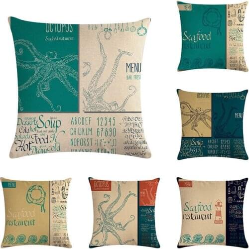 Ocean Animal Printing Throw Sea Food Pillows Covers Chair Sofa Car Seat Decoration 45*45c New Cushion Cover Room Decorate ZY1201