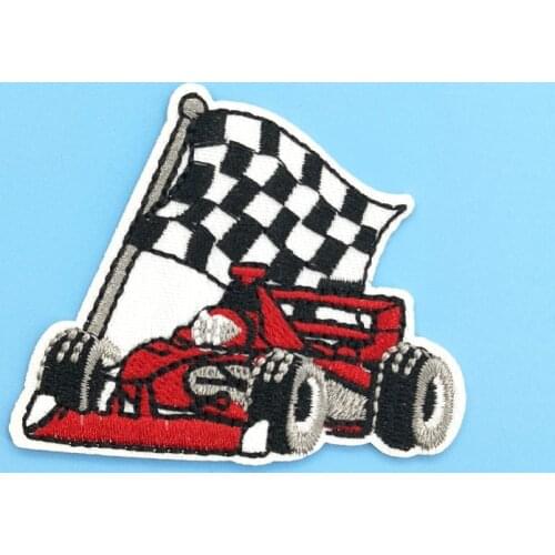Cartoon Racing Car Karting Sticker Children Favorite Sport Badge Embroiderey Iron on Appliques for Clothing Apparel