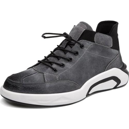 Men Shoes Leather Fashion High Tops Male Boots Luxury Brand Casual Sneakers Waterproof Lace Up Flats Solid Color Shoes R3-49