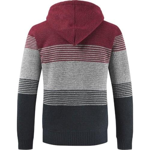Jackets Men Winter Color Block Stripes Pockets Zip Thick Warm Fleece Coat Knitted Jacket