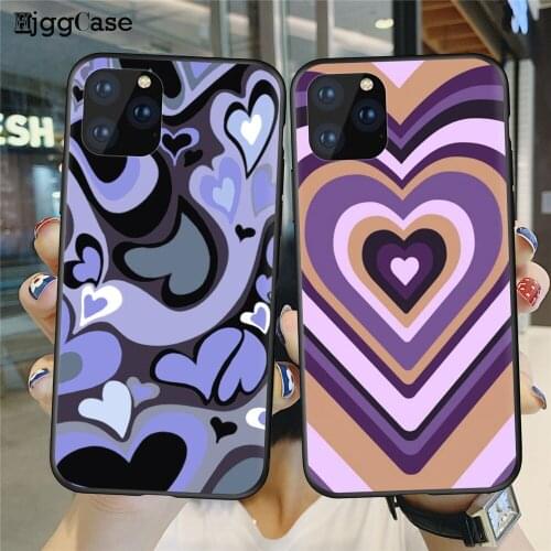 Soft silicone Black phone Cases For iphone 11 12 Pro Xs Max X XR 6 6S 7 8 Plus SE 12Mini Purple Heart Swirl Pattern