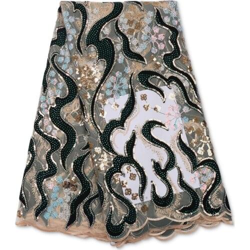 Nigerian Lace Fabric 2021 High Quality Lace Velvet Sequins Fabric Hot Sale Velvet Lace Fabric for wedding 4069B -1