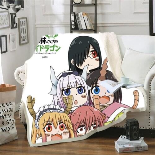 Newest Anime Miss Kobayashis Dragon Maid 3D Printed Fleece Blanket for Beds Thick Quilt Bedspread Sherpa Throw Fashion Blanket
