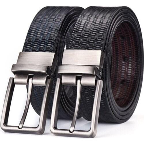 2021 new business rotating buckle high quality double-sided belt body mens casual rice grain embossed pants leather belt