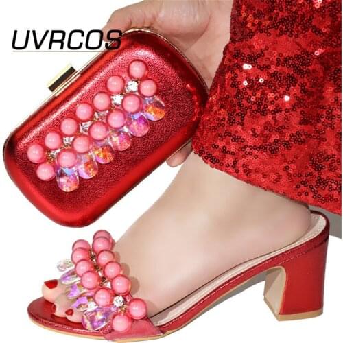 New Arrival Party Shoes and Bag Sets Red Color Women Shoes and Bag Set In Italy High Quality African Wedding Shoes and Bags
